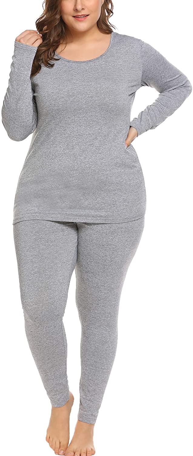 IN'VOLAND Women’s Plus Size Thermal Long Johns Sets Fleece Lined 2 Pcs ...