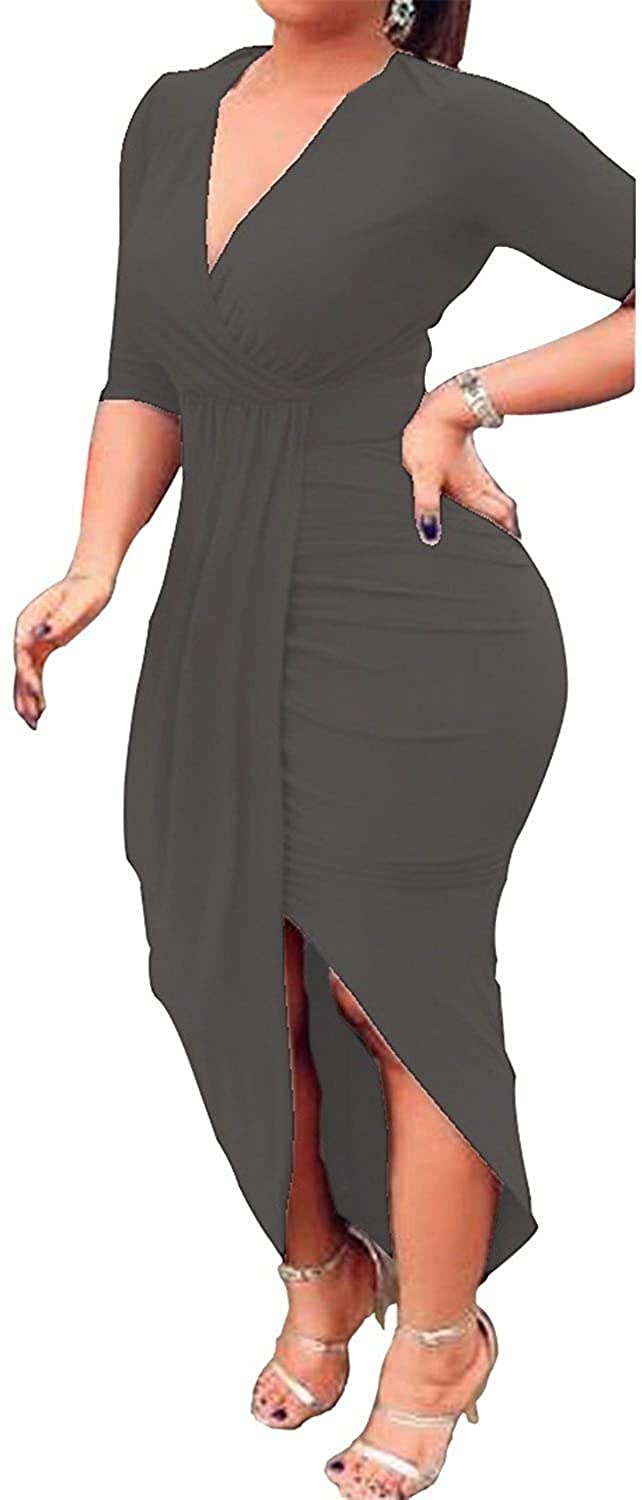 Plus Size Club Dresses Women Party Night Asymmetrical Hem Midi Dress eBay