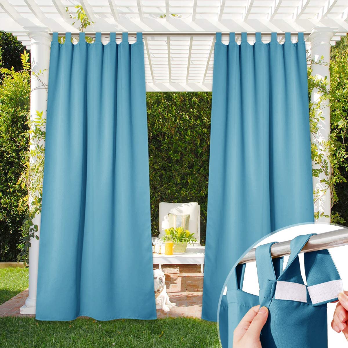 NICETOWN Outdoor Curtain for Pergola Waterproof, Self-Sticky Tab Top ...