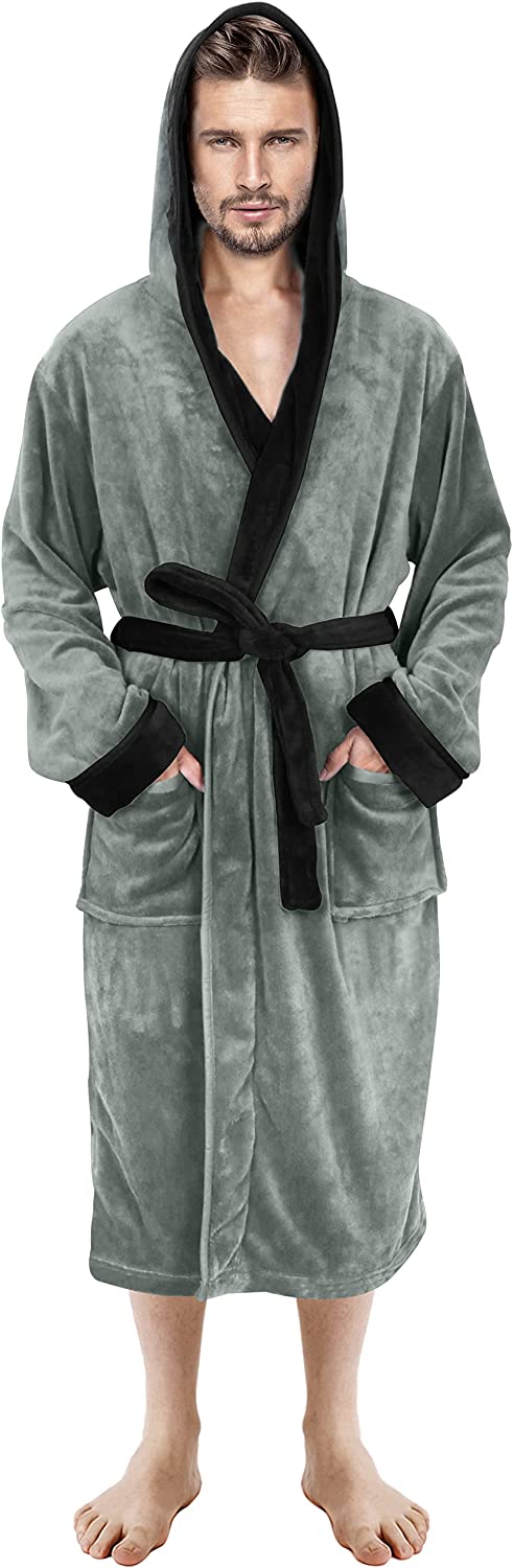 NY Threads Mens Hooded Fleece Robe - Plush Long Bathrobes