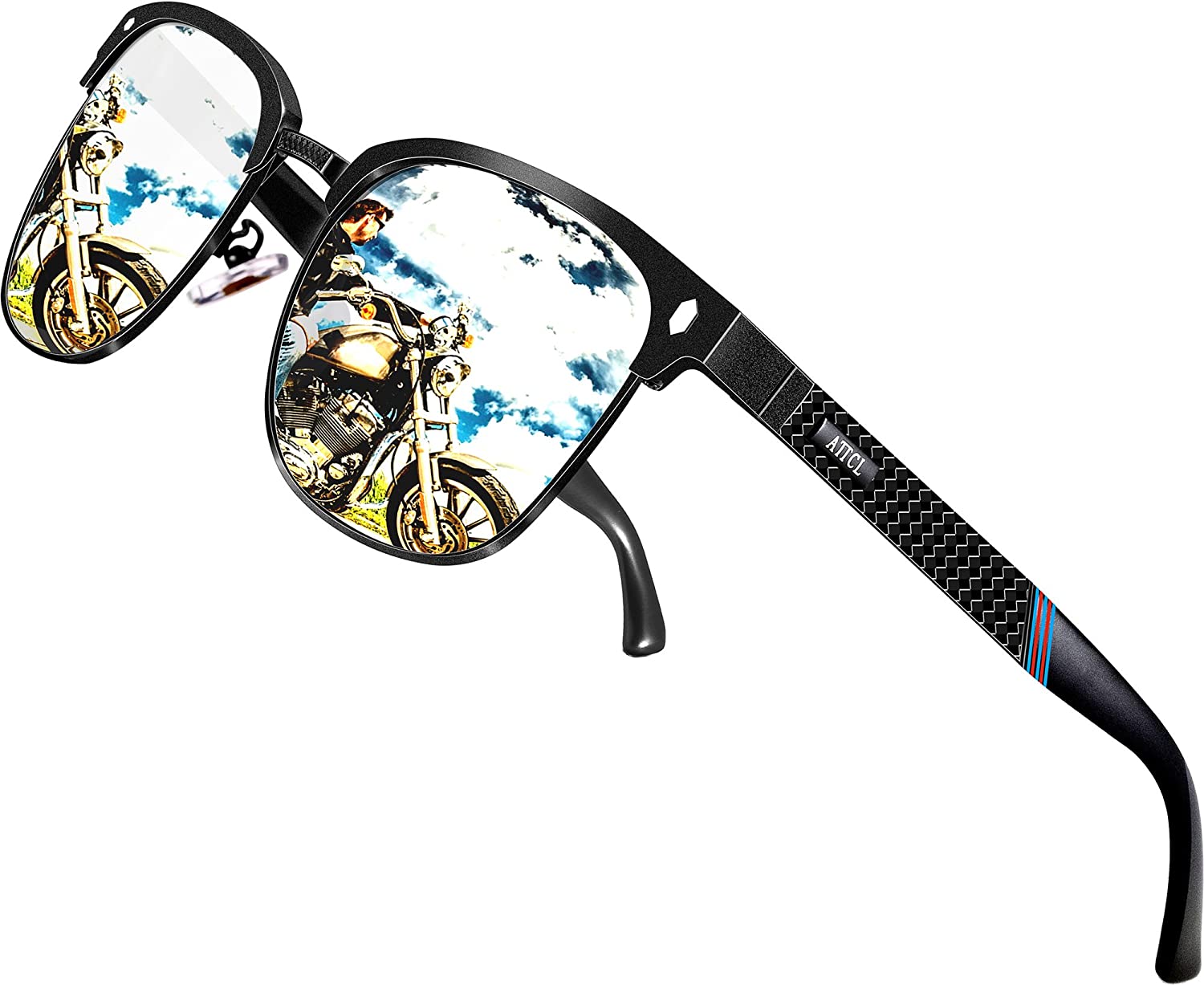 ATTCL Mens Driving Polarized Semi-Rimless Sunglasses Al-Mg Ultra Light 