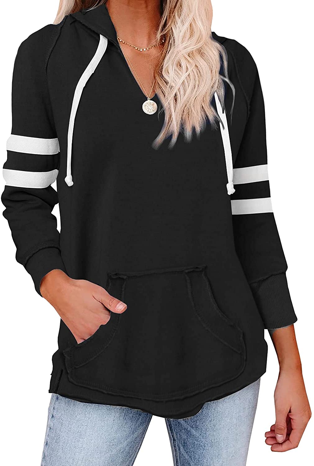 ZANFUN Oversized Sweatshirts for Women Casual Stripe Print Long Sleeve Loose Hoodies T Shirt Plus Size Blouse Tunic Tops 