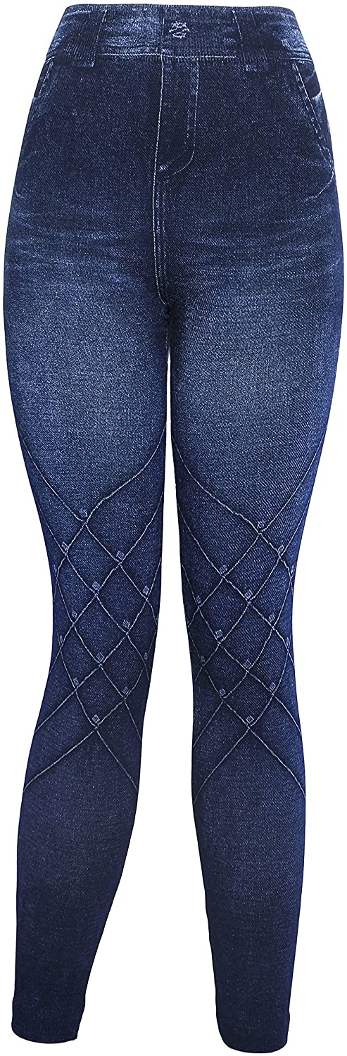 KMystic Women's Denim Print Fake Jeans Leggings