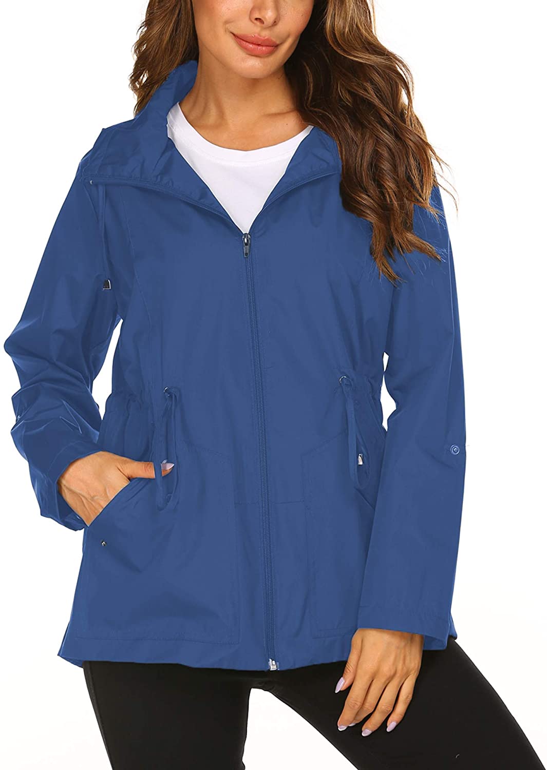 Doreyi Rain Coats Women Waterproof Lightweight rain Jacket with Hood Lined Travel Raincoat