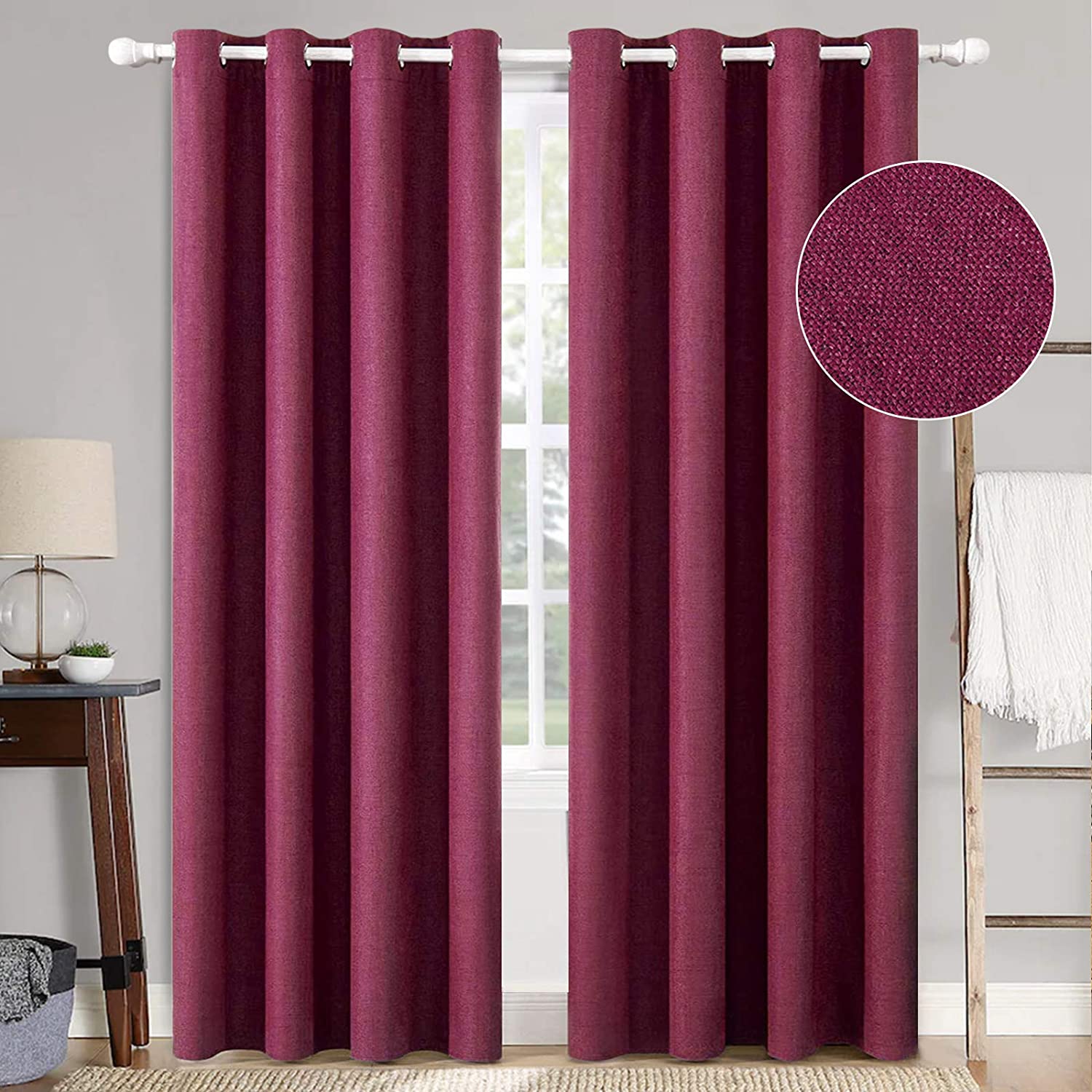 MIULEE Linen Textured Curtains for Bedroom Solid 100% Blackout