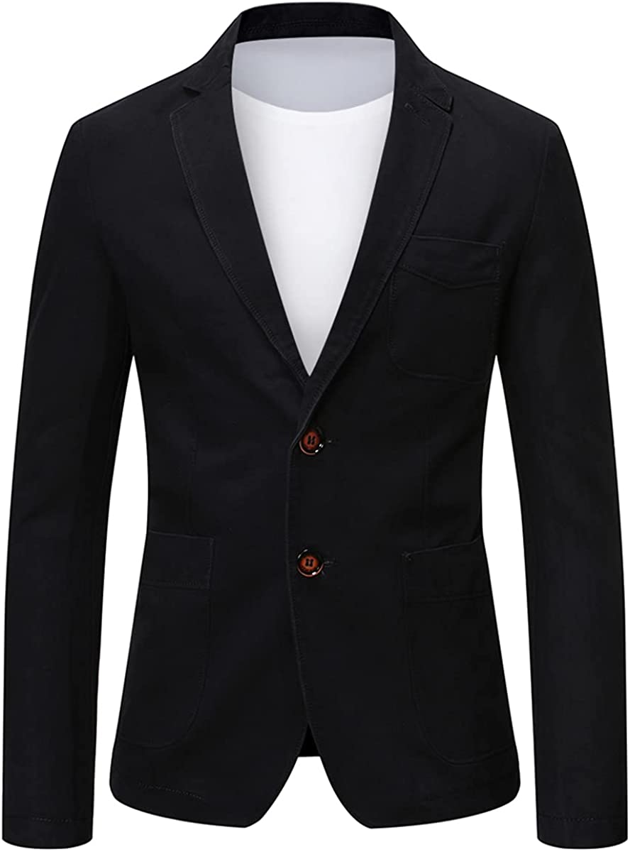 Mens Casual 2 Buttons Slim Fit Jacket Autumn Cotton Blazer Sport Coat 