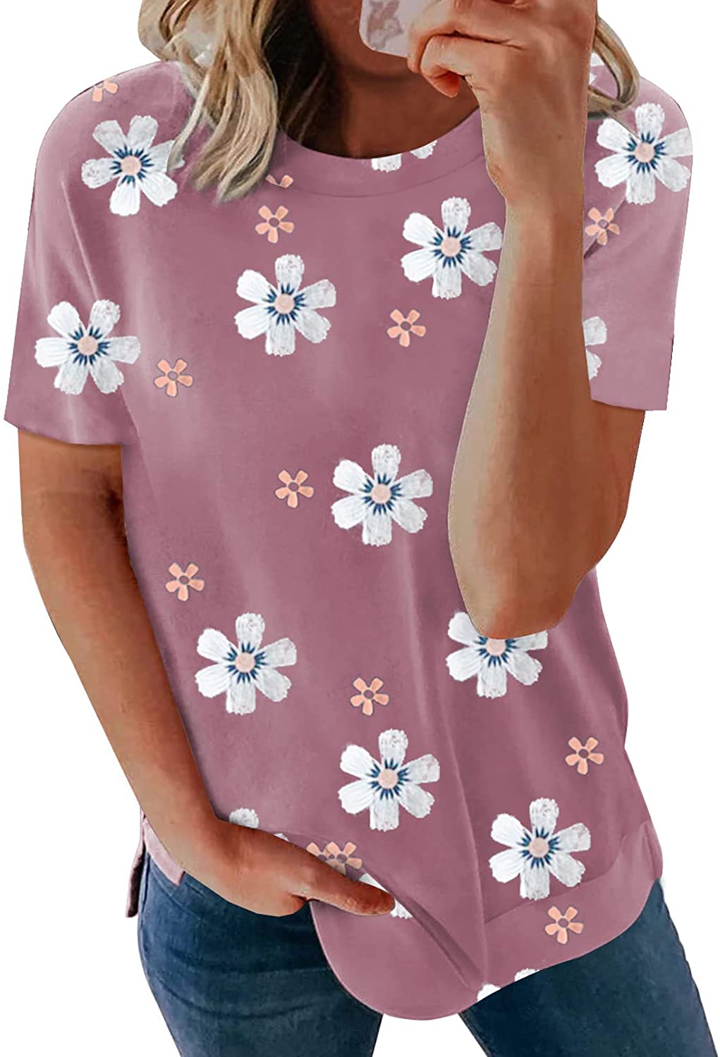 Biucly Womens Short Sleeve Crewneck Shirts Loose Casual Tee T-Shirt | eBay