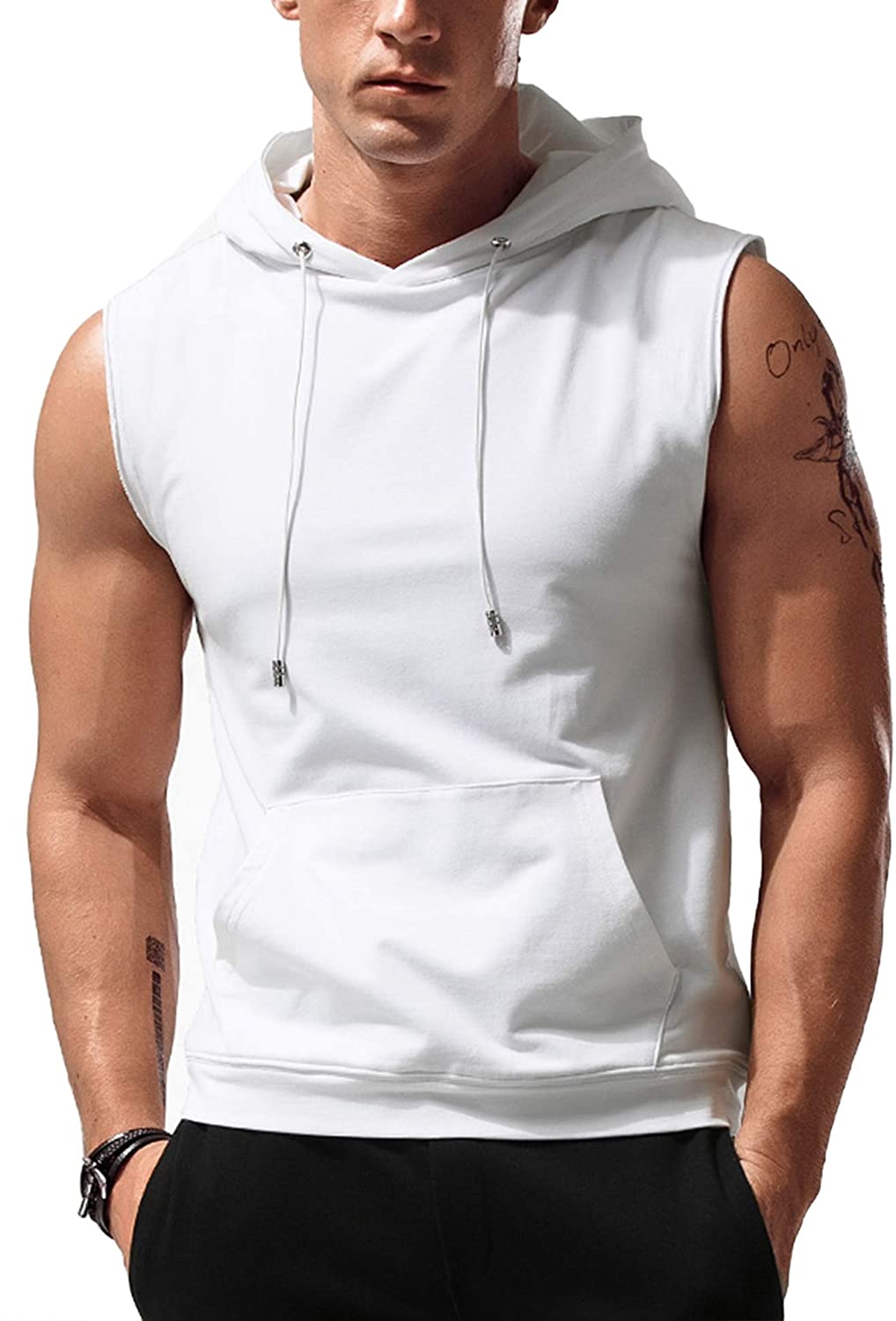 Babioboa Men's Workout Hooded Tank Tops Sleeveless Gym Hoodies Bodybuilding Muscle Shirts 