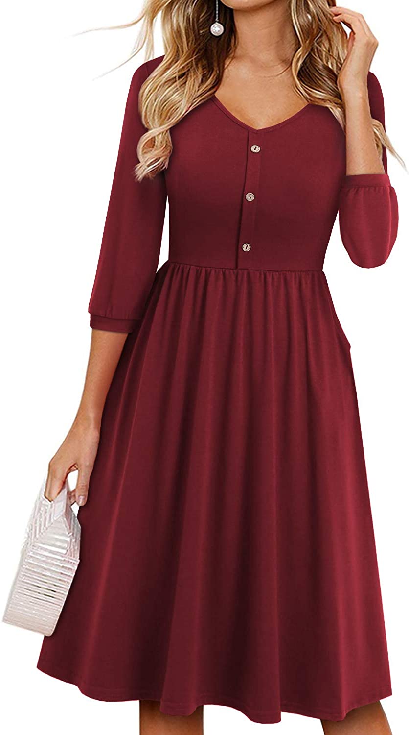 YATHON Summer Dresses for Women 2022 with Sleeves Cotton V Neck Button ...