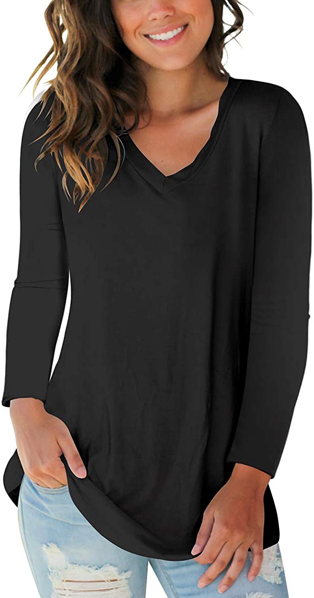 SAMPEEL Womens Fall Basic Long Sleeve V Neck T-Shirts Casual Tops | eBay