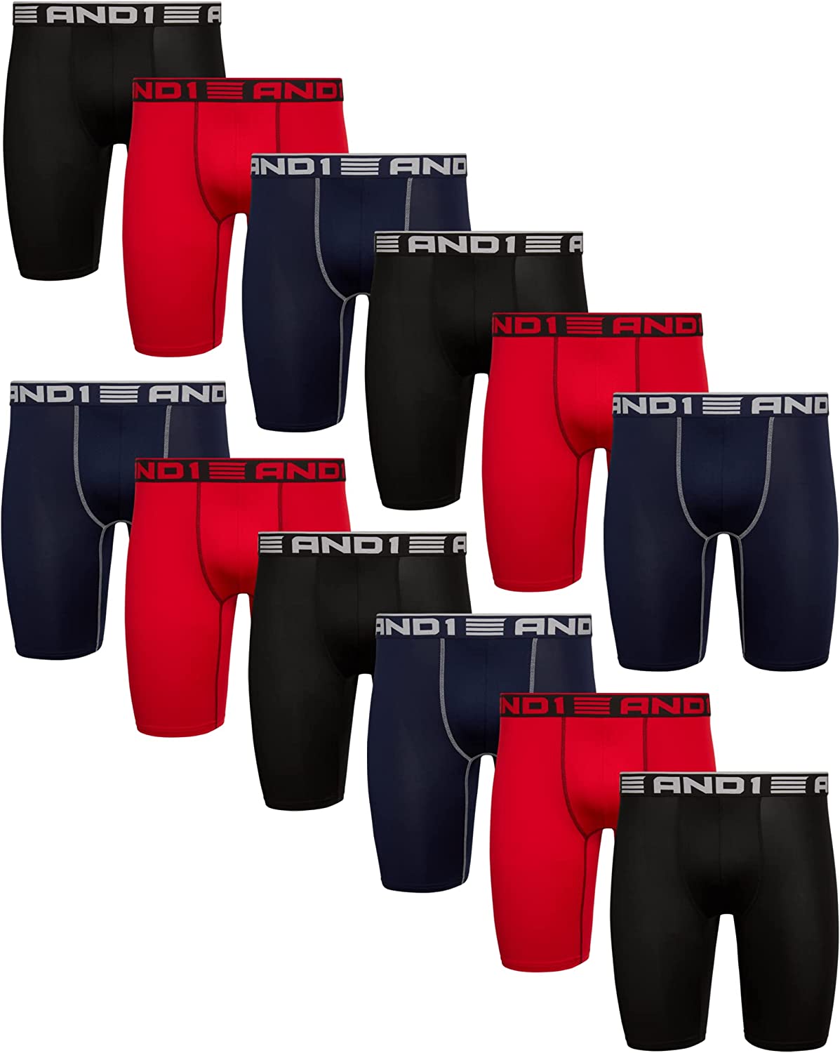 AND1 Men’s Underwear – Long Leg Performance Compression Boxer Briefs (12  Pack)