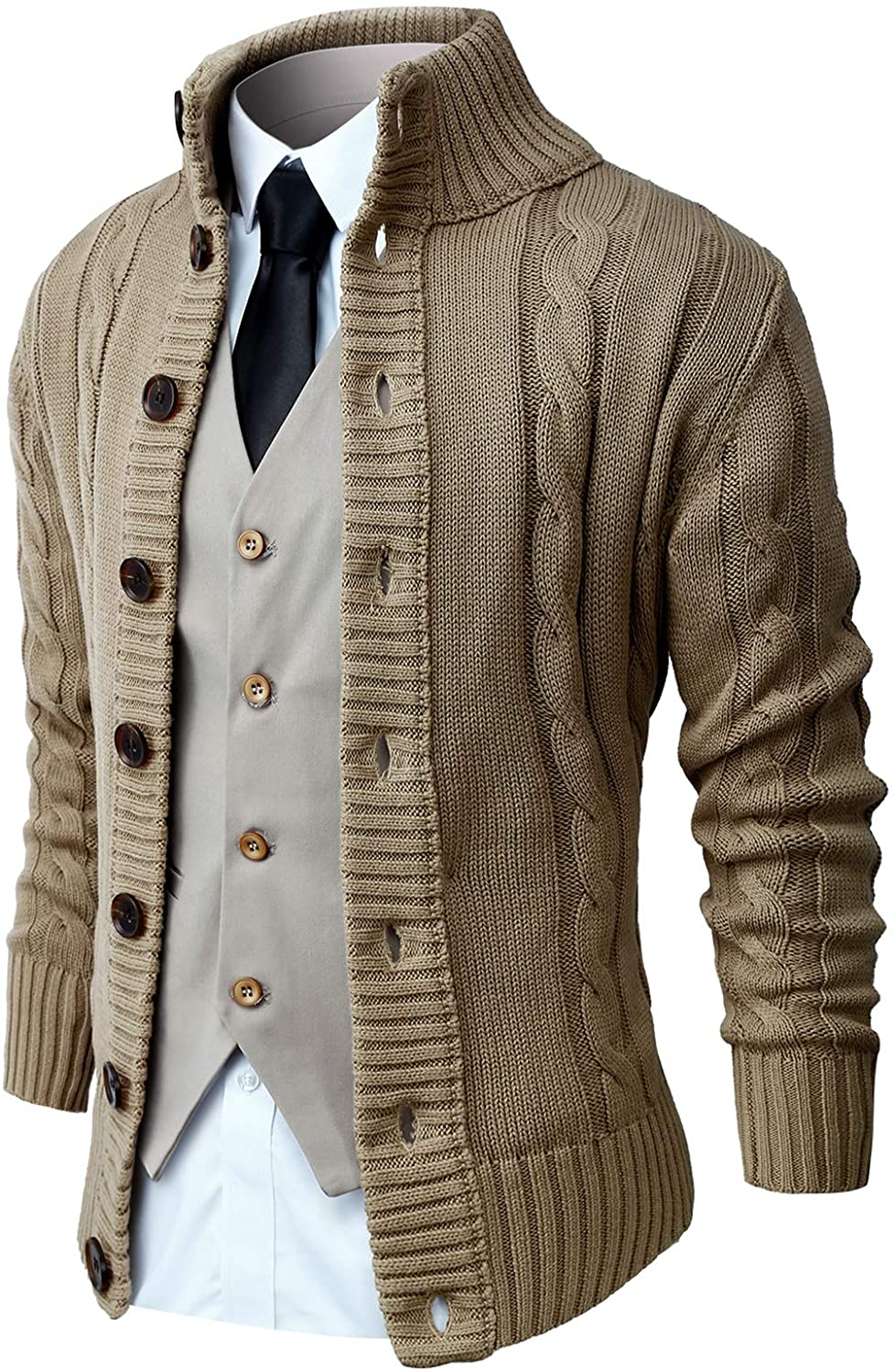 Yayun Yayu Mens Fashion Turn-Down Collar Long Sleeve Knit Sweater Cardigan