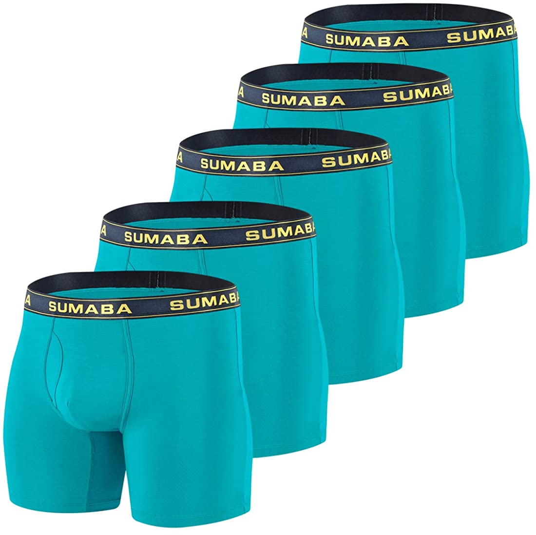 SUMABA Long Leg Men Underwear Boxer Briefs Fly with Pouch No Ride Up Bamboo Underpants for Men Breathable