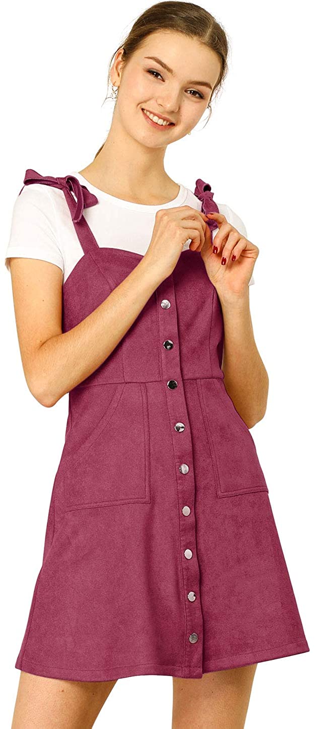 Allegra K Women's Overalls Faux Suede a Line Short Pinafore Button Up Overall Dress 