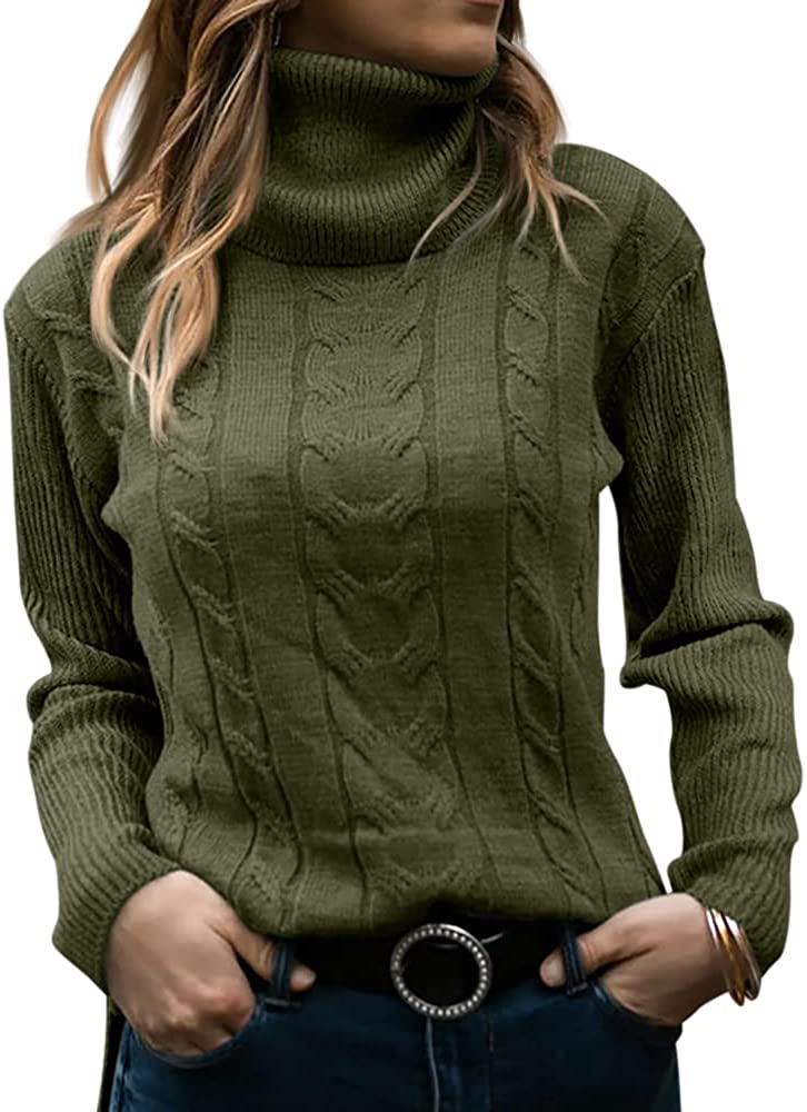 HWOKEFEIYU Cable Knit Sweater for Women Turtleneck Long Sleeve Sweaters  Pullover Outerwear(Dark Grey,Small) at  Women's Clothing store
