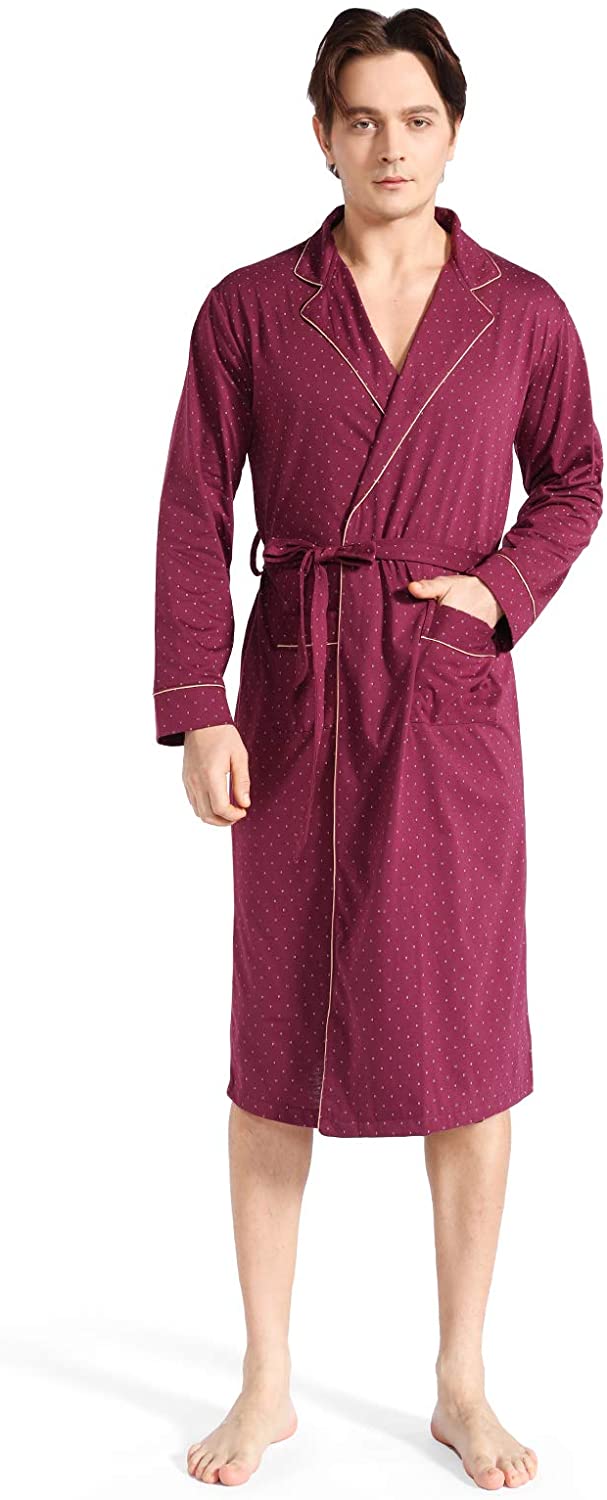 KKQ Mens Robe Cotton Robes for Men Long Kimono Knit Bathrobe Spa Bathrobes… 