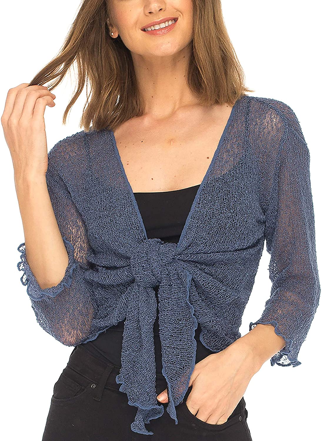 SHU-SHI Womens Sheer Shrug Tie Top Open Front Cardigan Lightweight Knit |  eBay