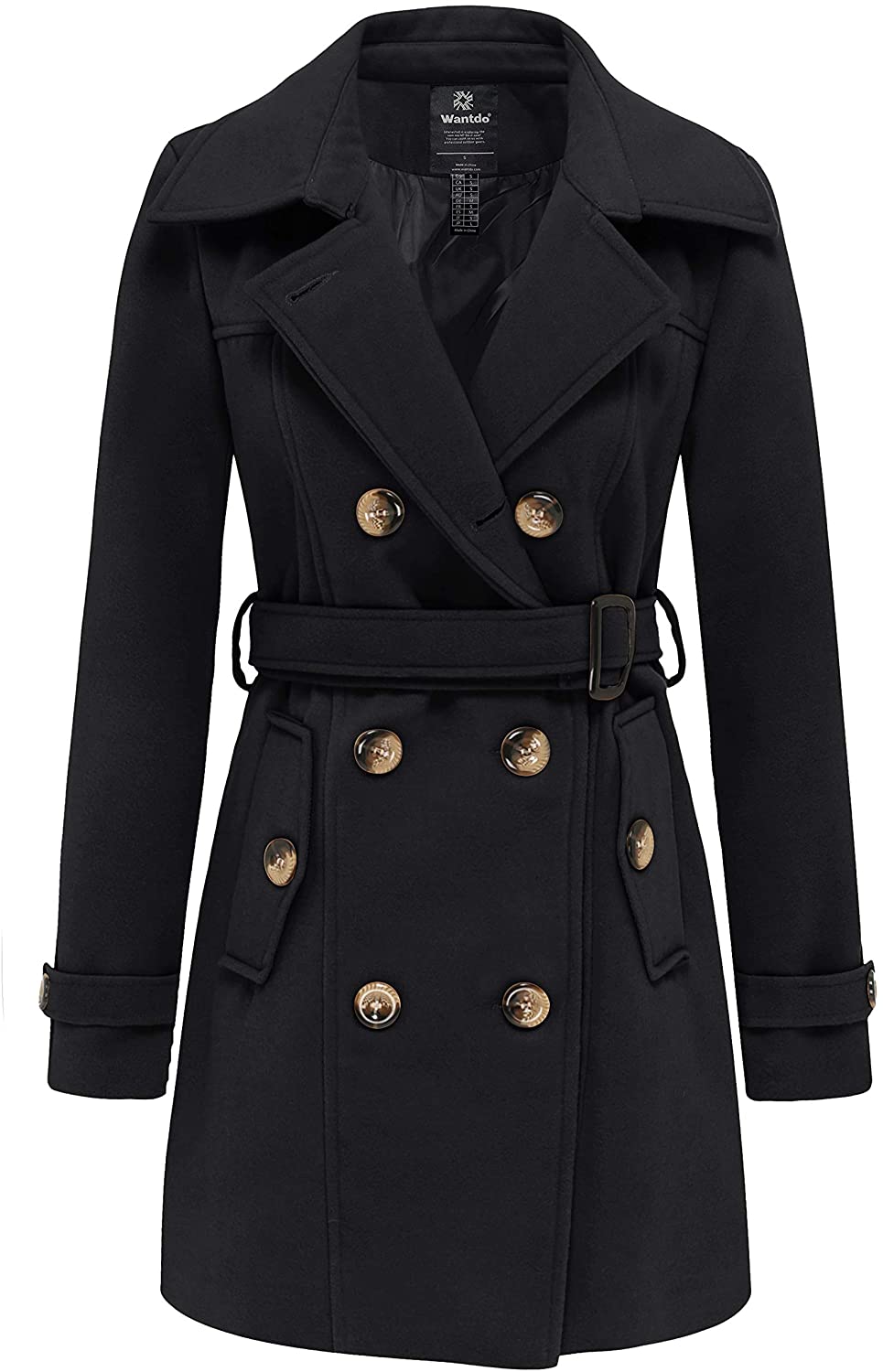 Rambling Womens Winter Lapel Wool Coat Double-Breasted Outerwear Winter Warm Trench Jacket with Belt