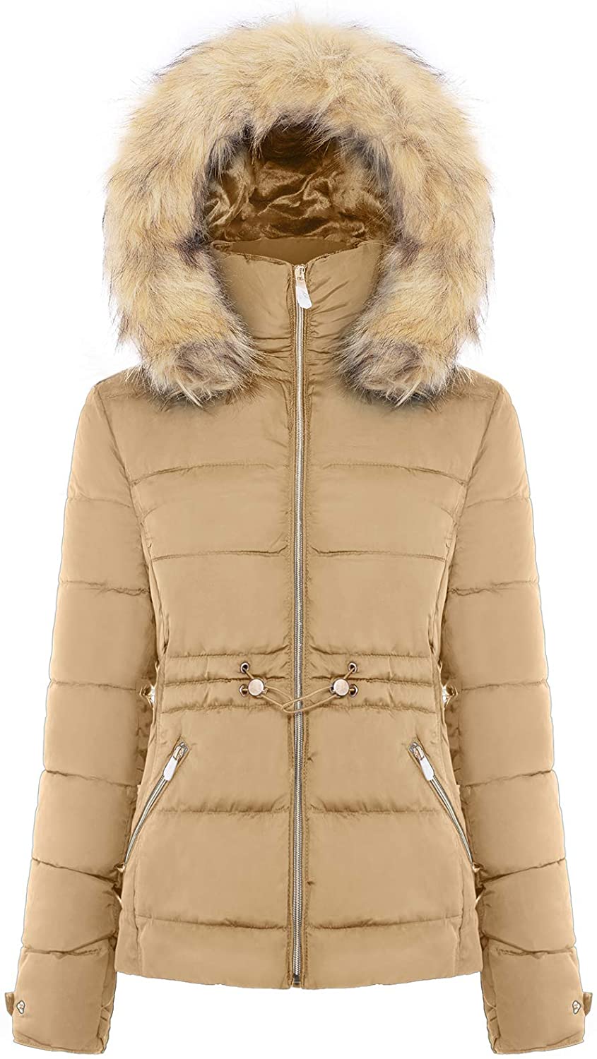 BodiLove Women\'s Jacket with Coat Quilted | Removable Faux Fur Puffer Short Winter eBay