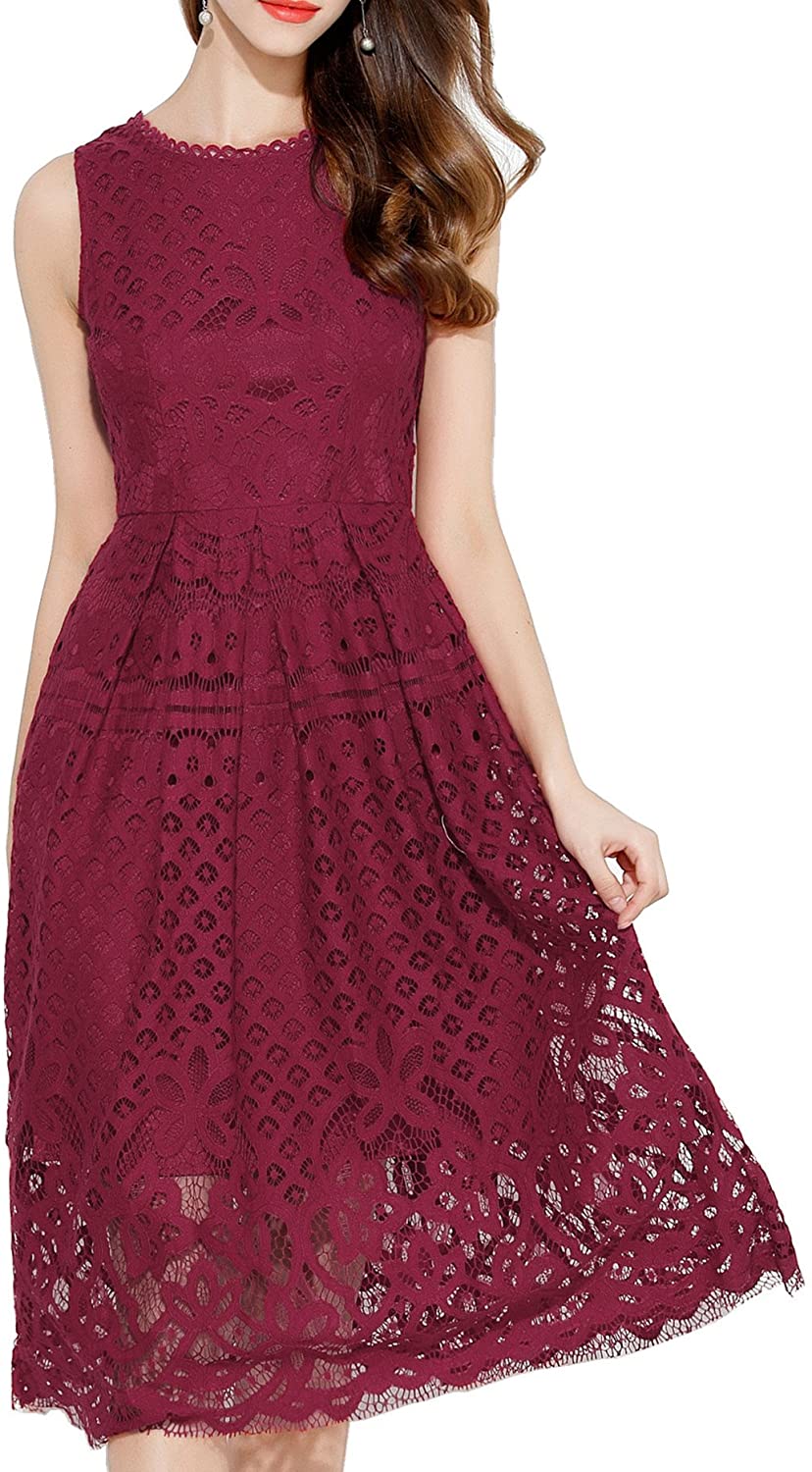 VEIISAR Womens Fashion Sleeveless Lace Fit Flare Elegant Cocktail Party  Dress | eBay