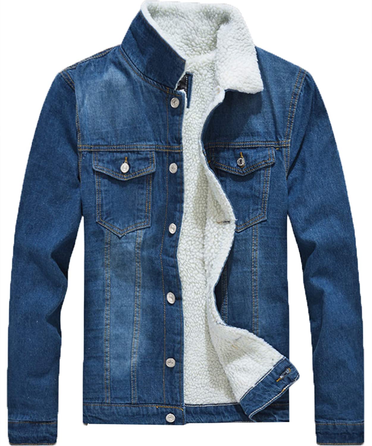 Litteking Mens Fleece Jeans Jacket Casual Faux Fur Collar Sherpa Denim Coat Trucker Jacket
