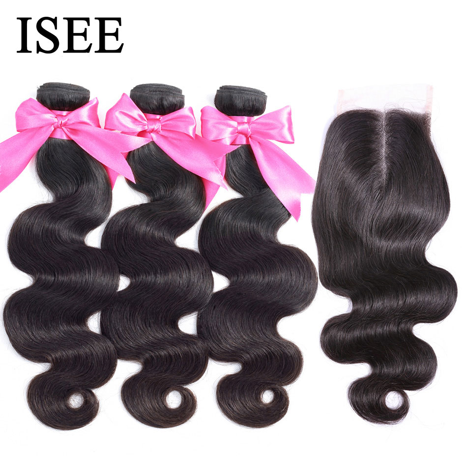 photo of Body Wave Human Hair Bundles With Closure ISEE HAIR Bundles With Frontal Brazilian Body Wave Hair Weave Bundles With Closure