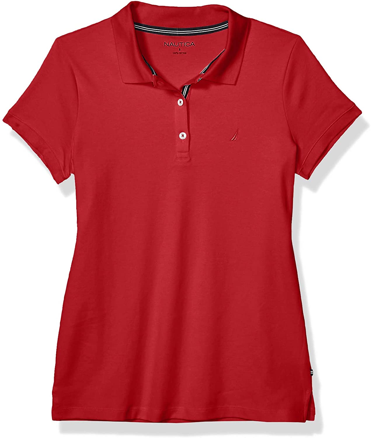 Nautica Women's 3-Button Short Sleeve Breathable 100% Cotton Polo Shirt