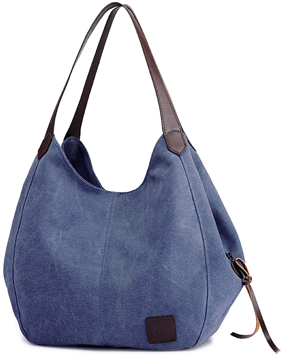 DOURR Womens Multi-pocket Shoulder Bag Fashion Cotton Canvas Handbag Tote Purse 