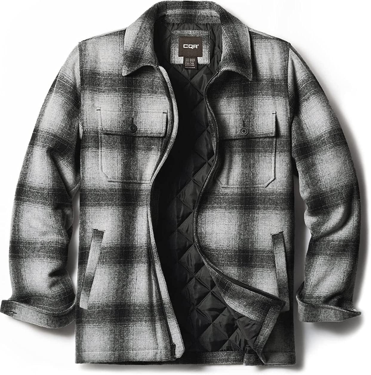 CQR Men's Plaid Flannel Shirt Jacket, Long Sleeve Soft Warm Wool