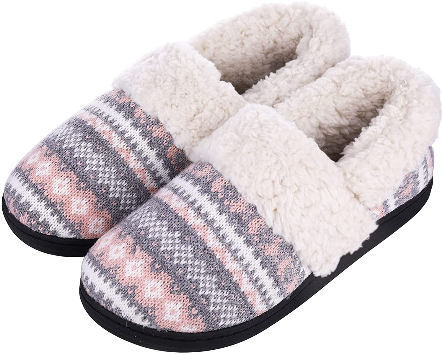 Evshine Women's Knit Memory Foam House Slippers Fuzzy Wool-Like Plush Fleece Lined House Shoes for Indoor & Outdoor 