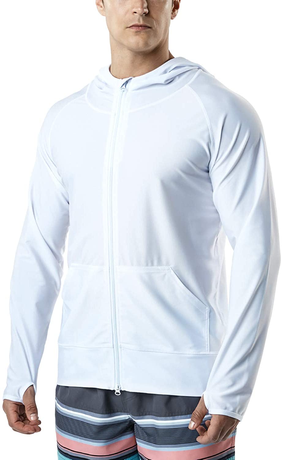 Long Sleeve Sun Protection Hoodie Zip Front Performance UV/SPF Shirt Lightweight Running Fishing Shirts TSLA Men's UPF 50 