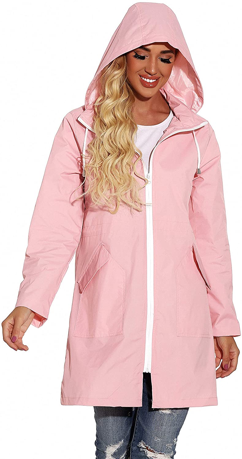 Details about   GUANYY Rain Jacket Women Waterproof Hooded Raincoat Active Outdoor Windbreaker T