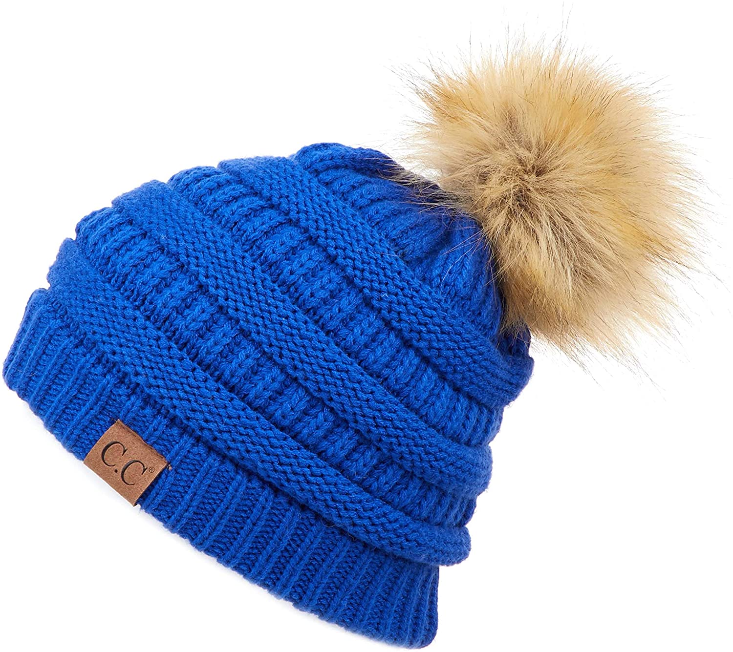 C.C Hatsandscarf Exclusives Unisex Solid Ribbed Beanie with Pom HAT-43 