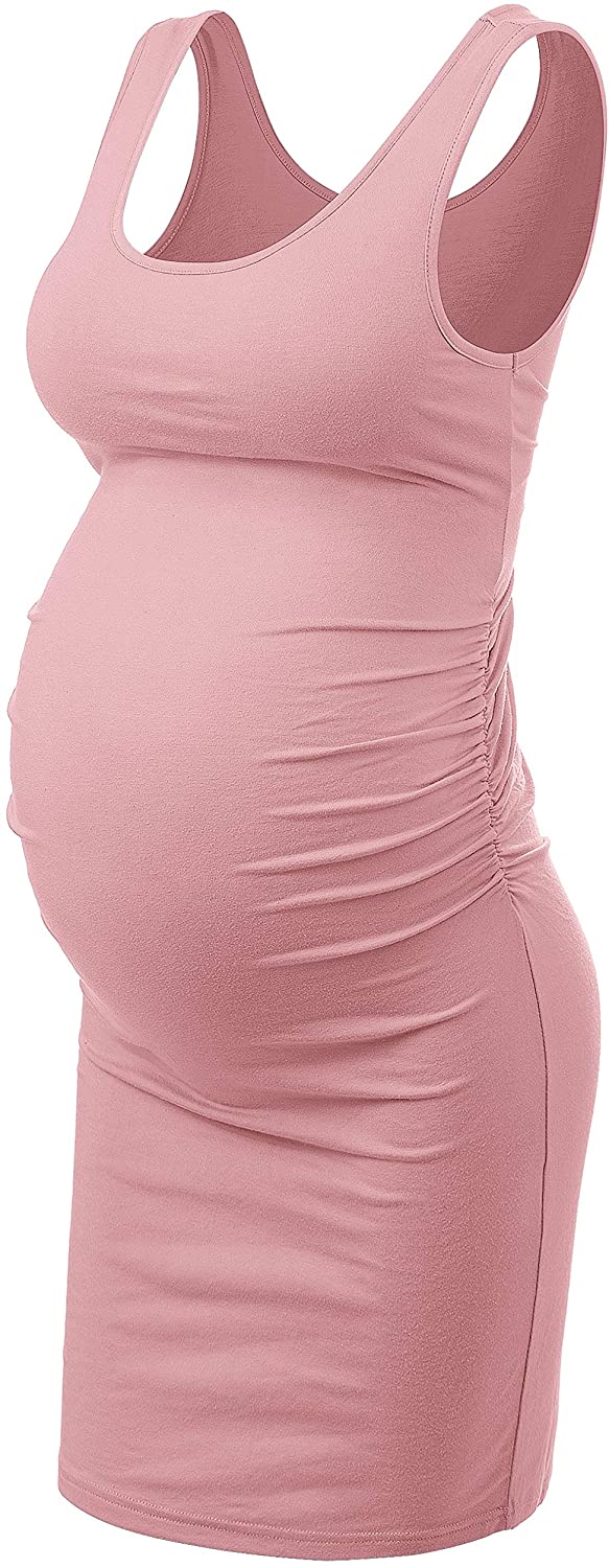 Peauty Daily Wear & Baby Shower Maternity Bodycon Sleeveless Dress Side Ruched Tank Dress 