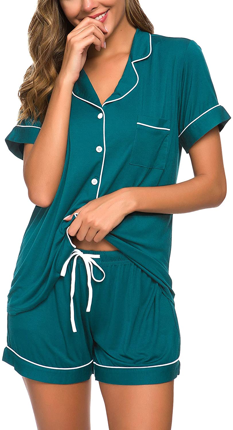 TIKTIK Pajamas Set Short Sleeve Sleepwear Womens Button Down Nightwear ...