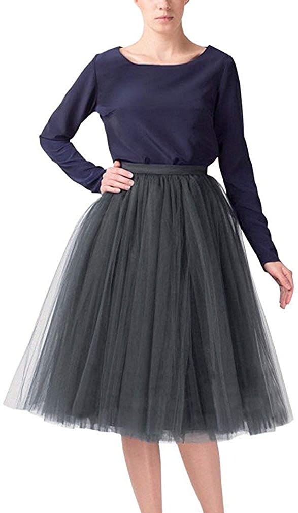 Lisong Women Tea Length 5-Layered Tulle A-line Tutu Party Prom Skirt 