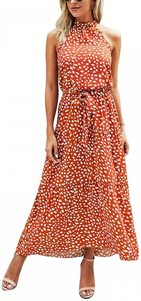 Comeon Women Floral Print Halter Neck Dress Backless Boho Beach Party Maxi  Dress | eBay