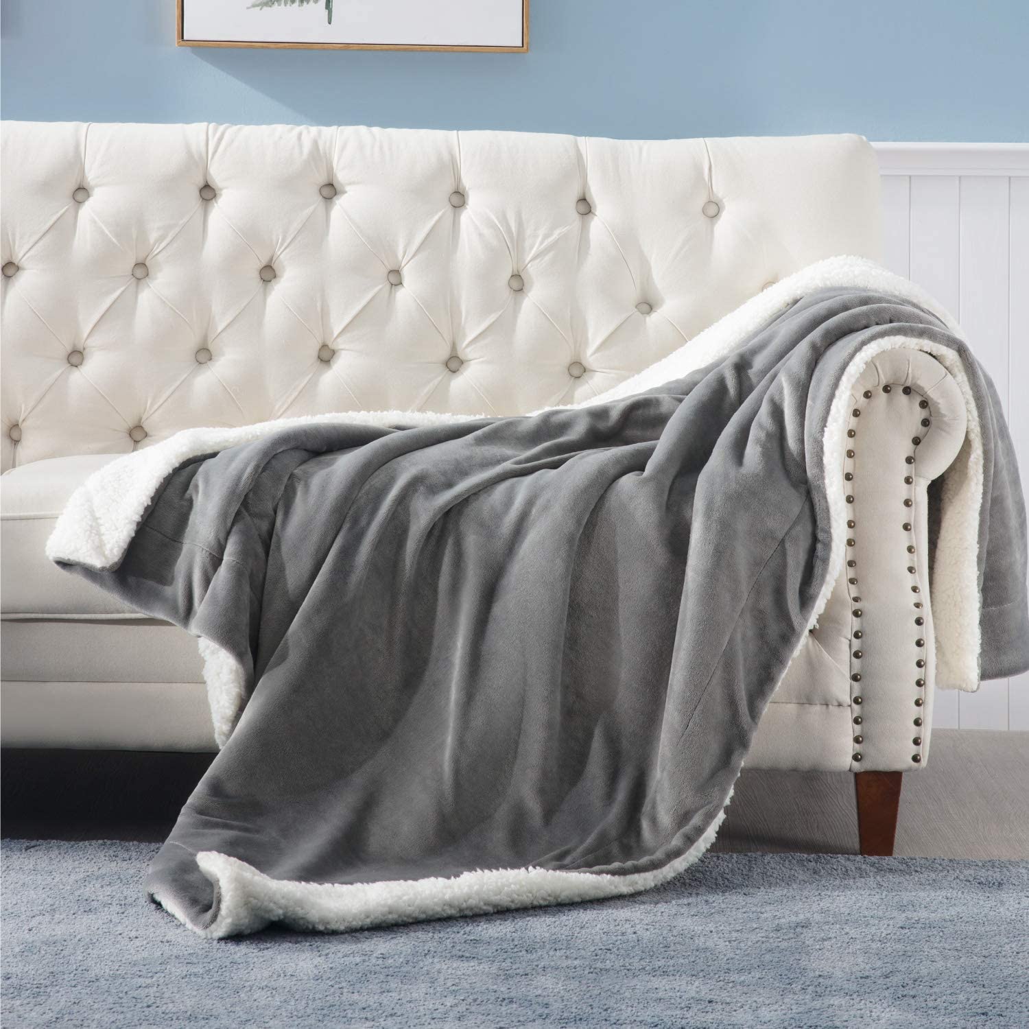 BEDSURE Sherpa Fleece Blanket Throw Size Grey Plush Throw Blanket Fuzzy