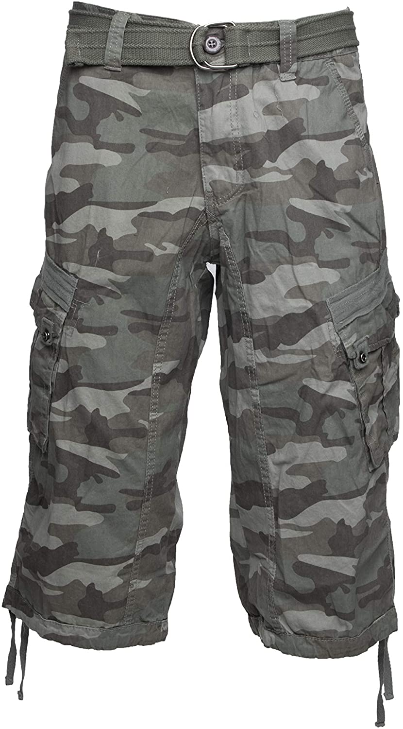 X RAY Men's Belted Cargo Long Shorts 18 Inseam Below Knee Length Multi  Pocket 3/4 Capri Pants Majolica Blue Size 28 