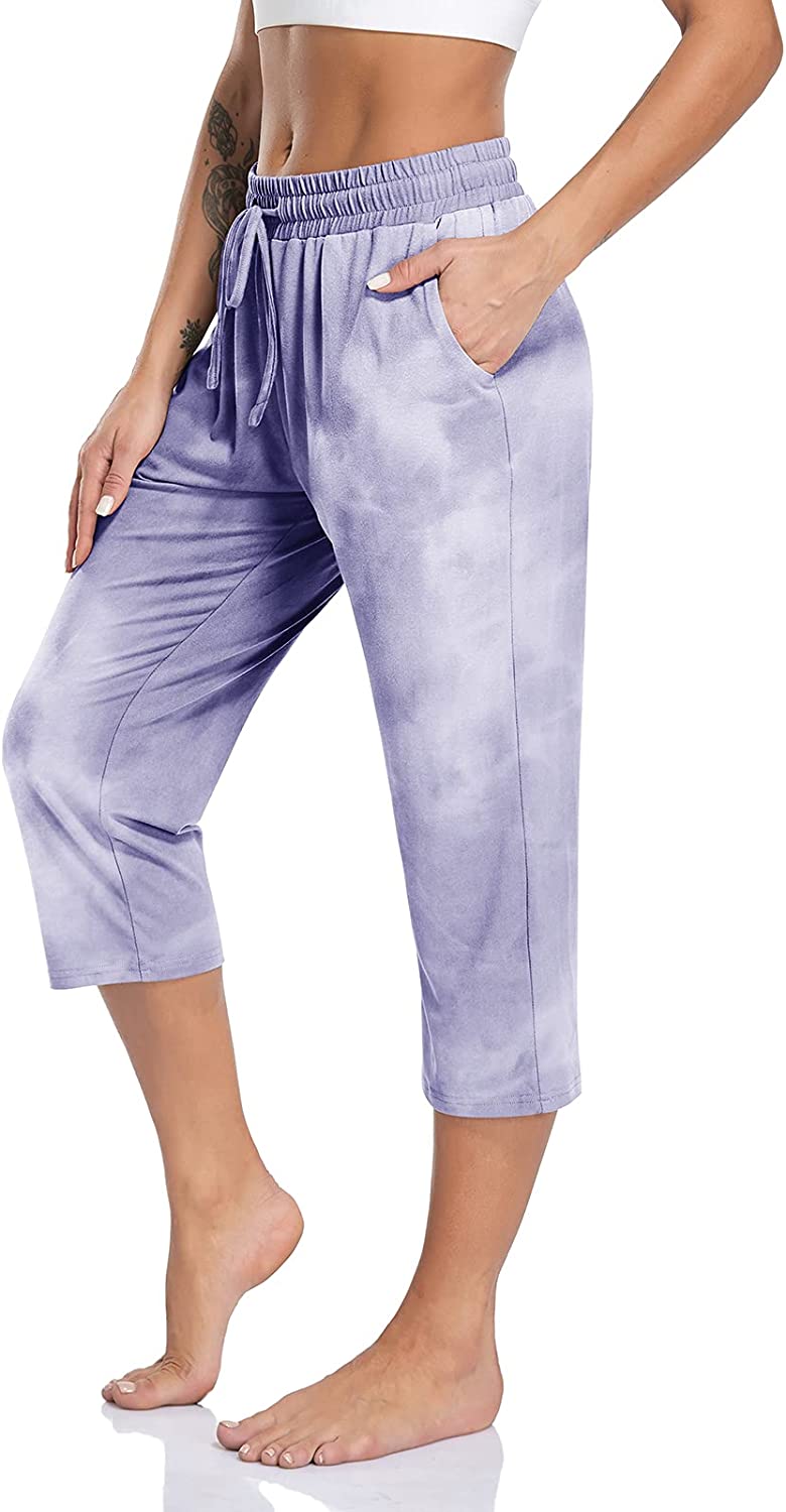 TARSE Women's Capri Yoga Pants Loose Soft Drawstring Workout Sweatpants  Causal L