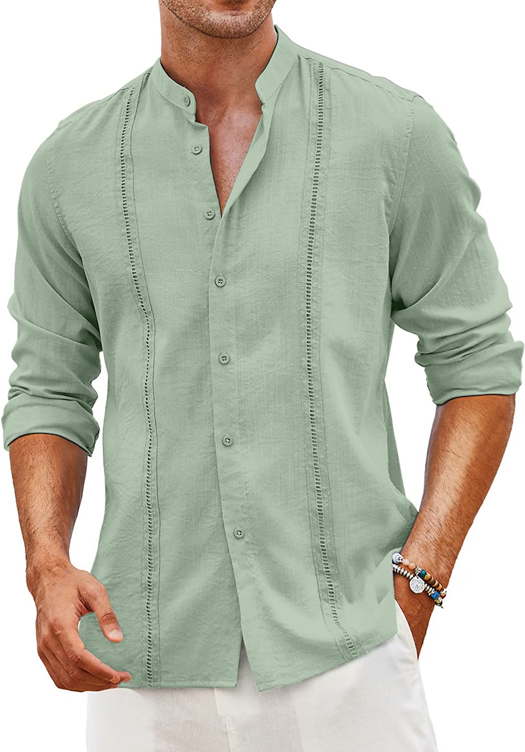 COOFANDY Men Cuban Guayabera Shirt Short Sleeve Button Down Shirt