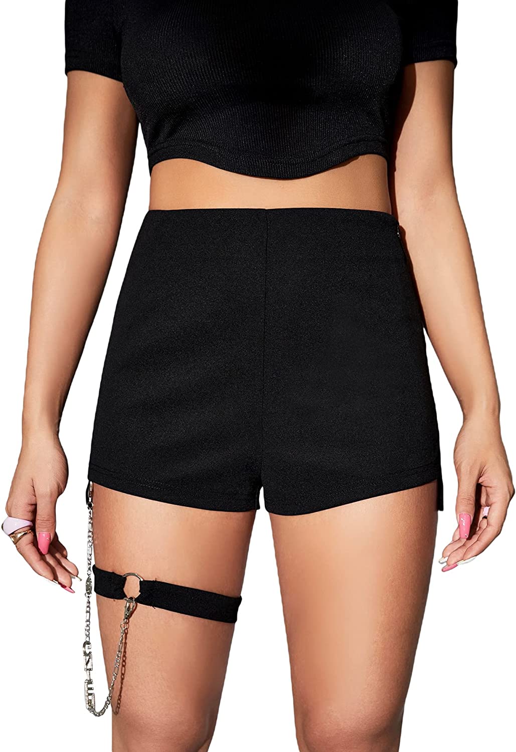 WDIRARA Women's High Waist Pleated Button Skort Asymmetrical Skirt Shorts  Medium Black Plain