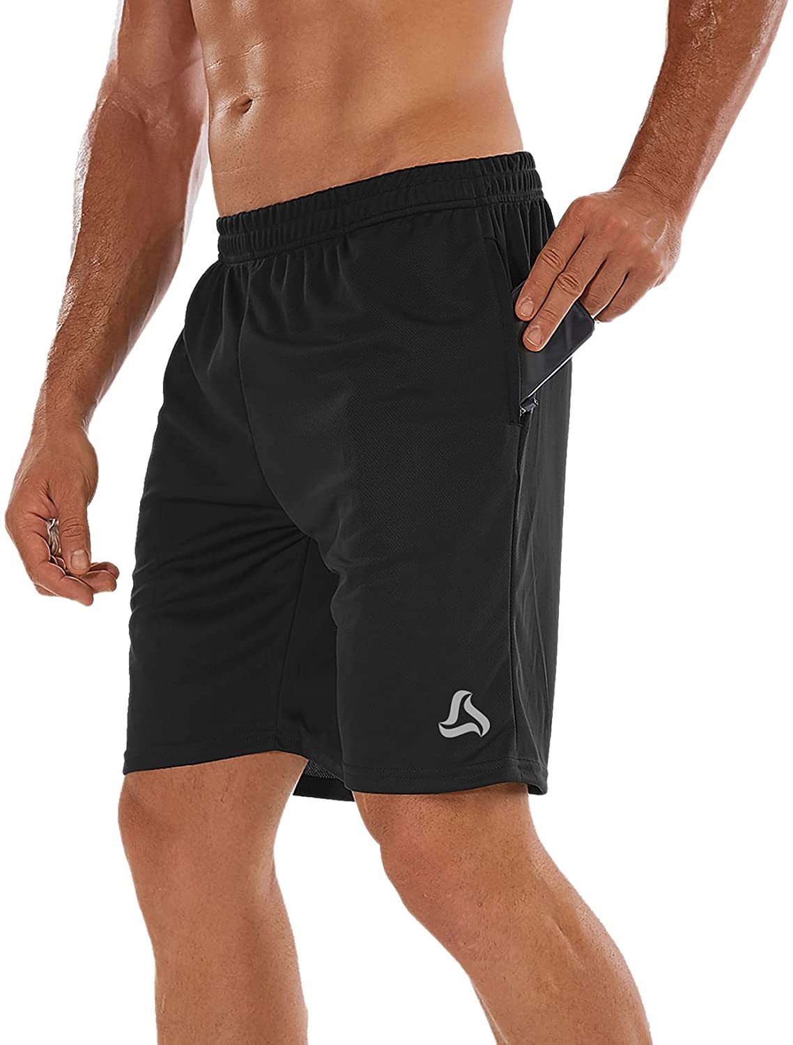 SILKWORLD Men's Running Shorts 7 Mesh Athletic Shorts with Zipper Pockets 