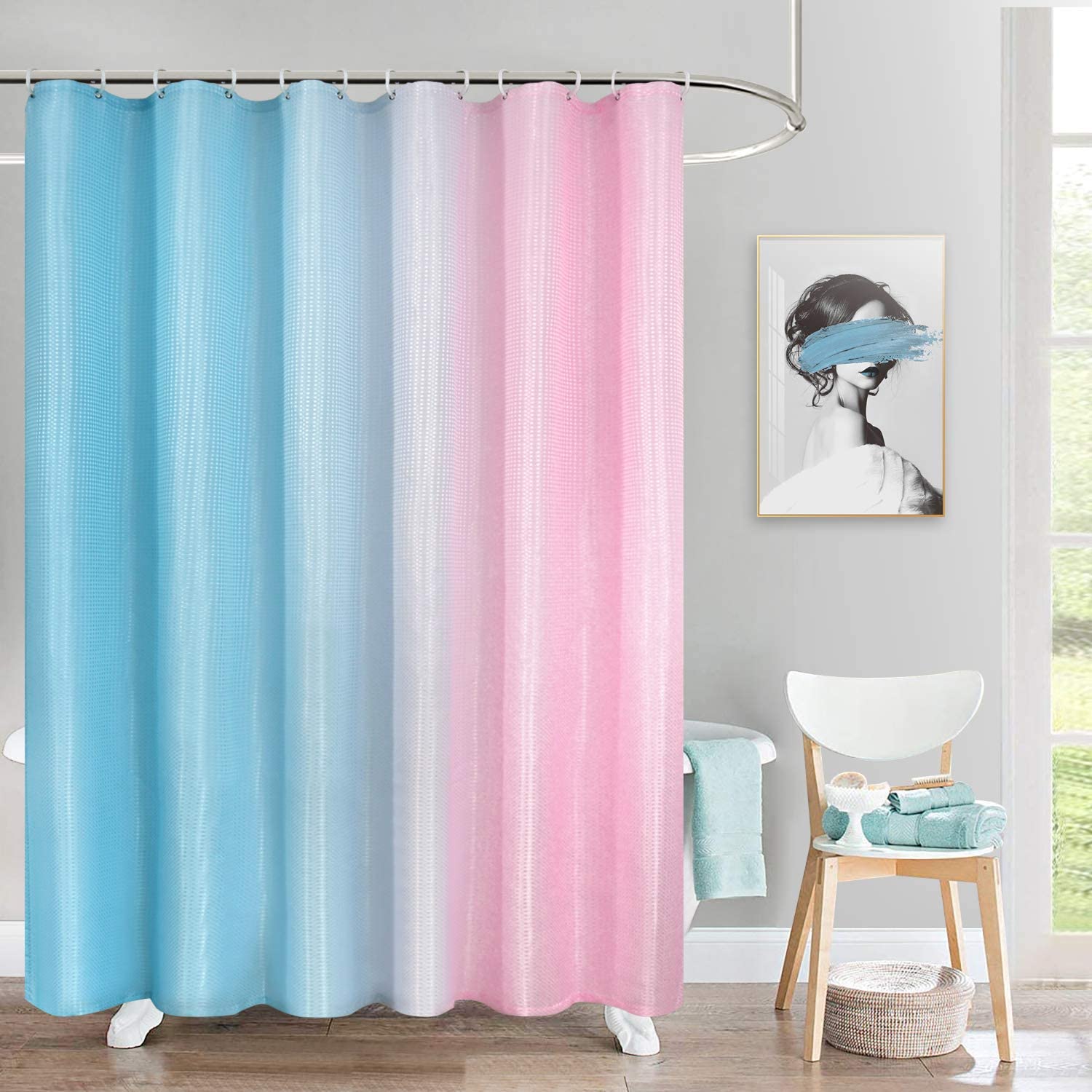 Details about   BGment Fabric Ombre Shower Curtain Sets with 12 Hooks for Bathroom Waffle Weave 