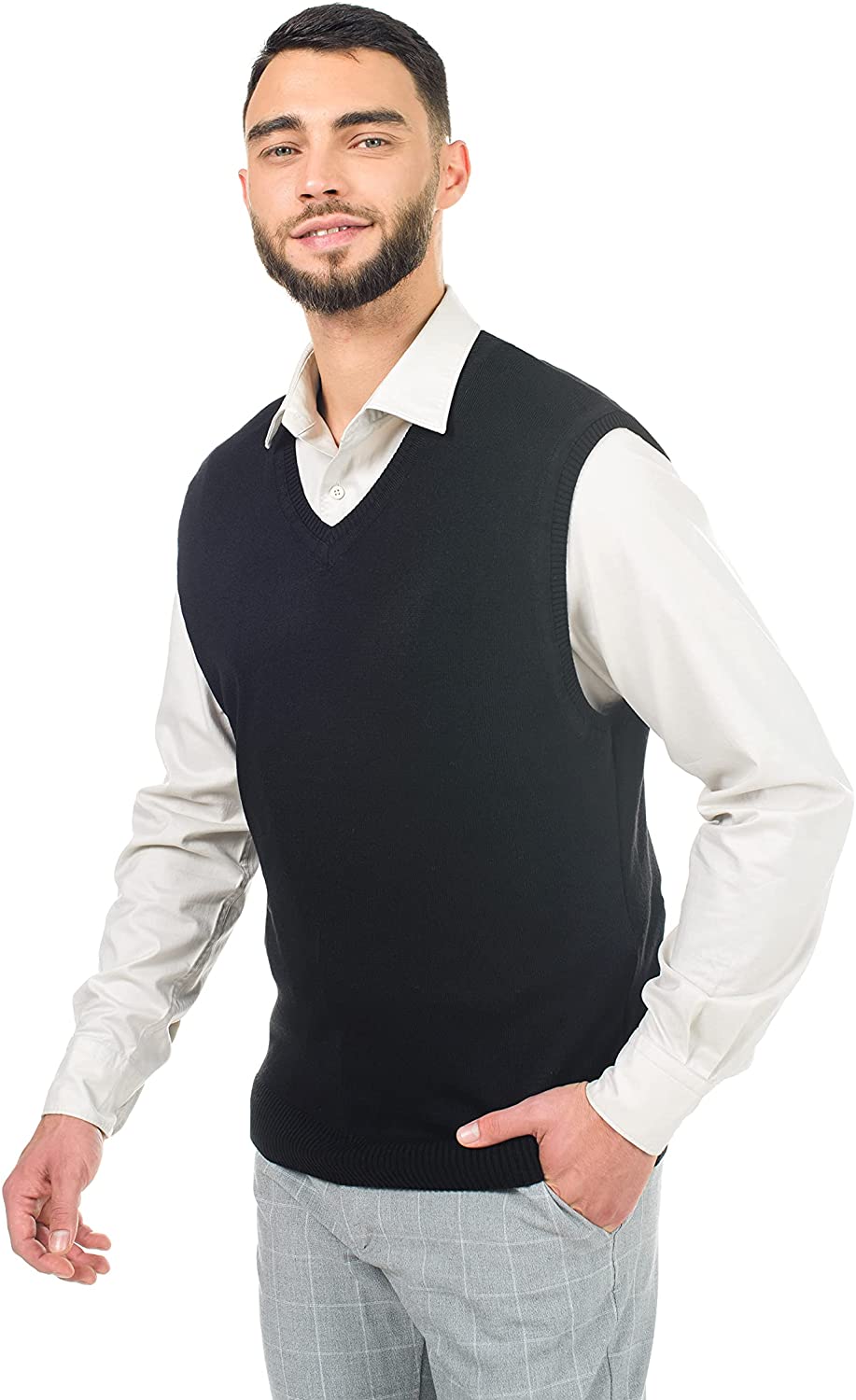 Men's Merino Wool V Neck Sweater Vest Classic Short Sleeve Casual Pullover  Knitt | eBay