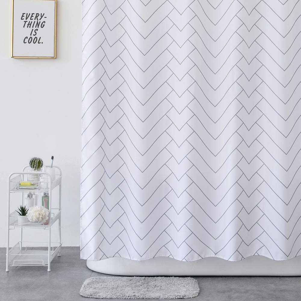 Aimjerry Cube Fabric Shower Curtain White for Bathroom Longer Waterproof 72-inc 