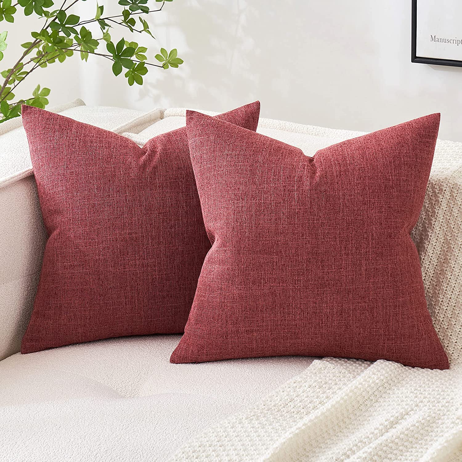  MIULEE Pack of 2 Decorative Burlap Linen Throw Pillow