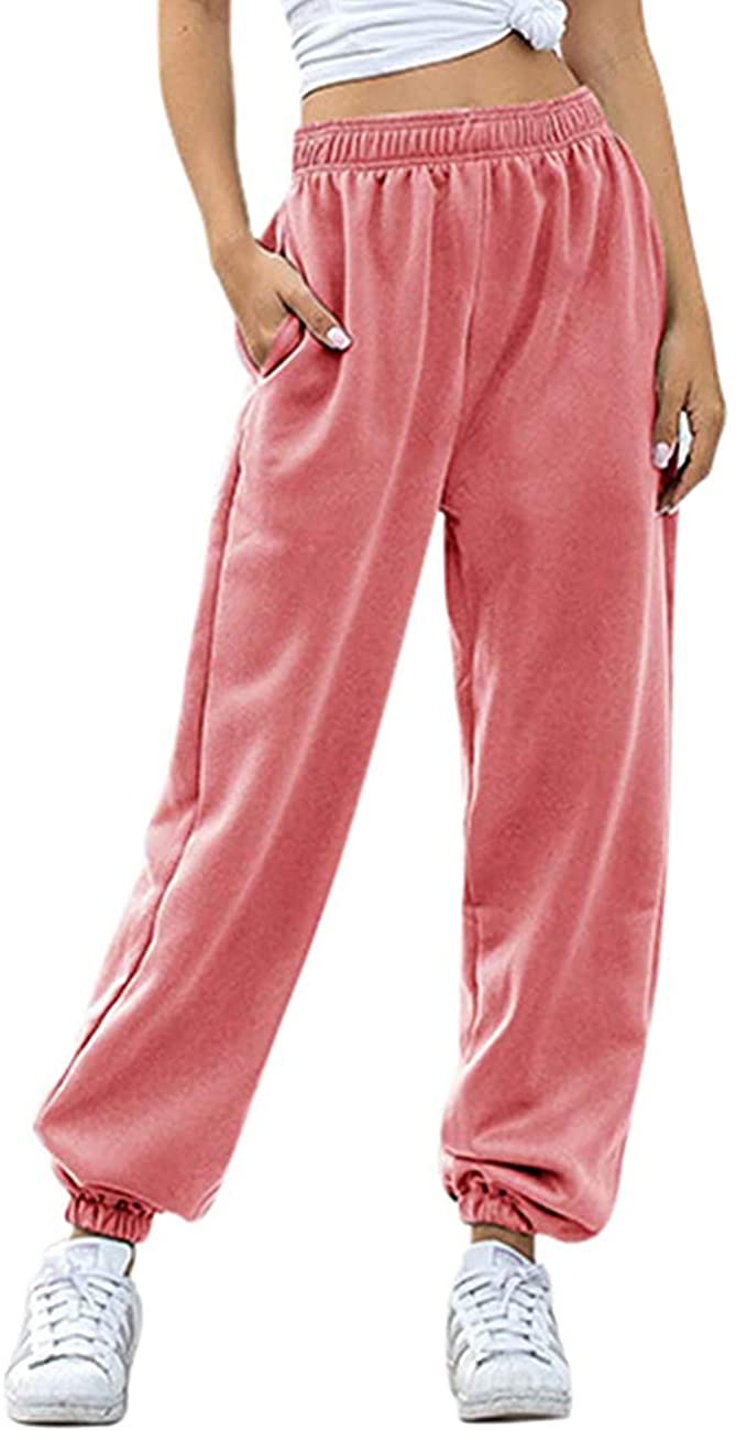 Grianlook Womens High Waisted Sweatpants Drawstring Jogger Sweat Pants  Cinch Bottom Workout Gym Trousers with Pocket Apricot 2XL