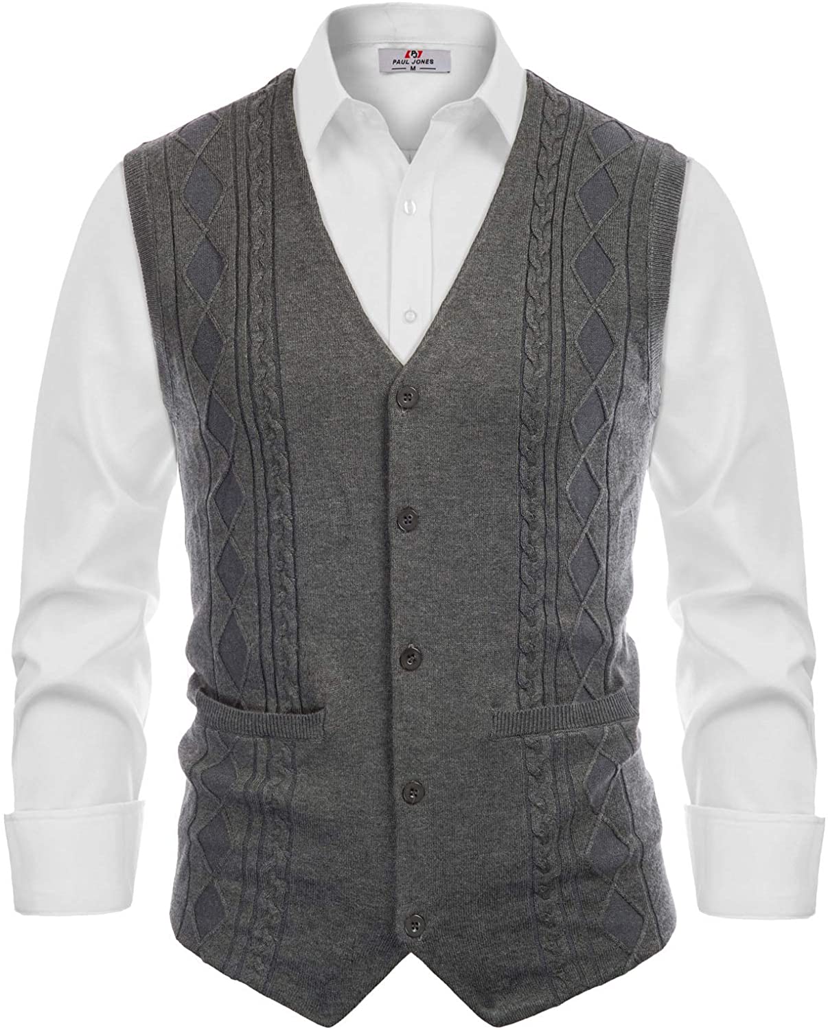 thumbnail 9 - PJ PAUL JONES Mens Cable Knit Sweater Vest Button Front V Neck Sweater Vest with