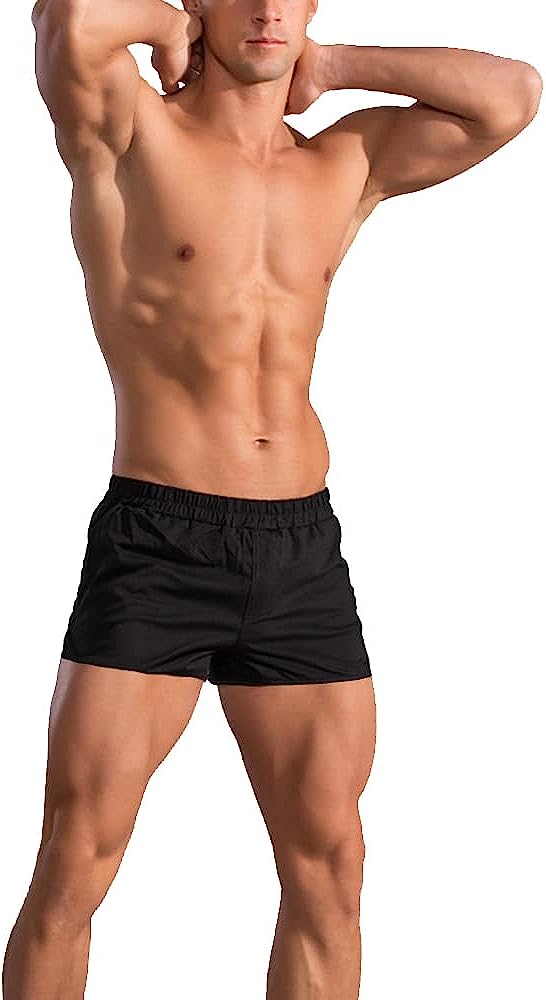 palglg Mens Bodybuilding Shorts 3 Inch Inseam Drawstring Closure Cotton
